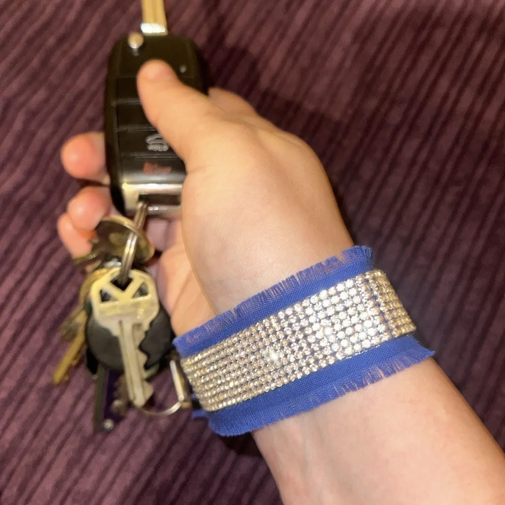 Frayed Rhinestone Wristlet Keychain